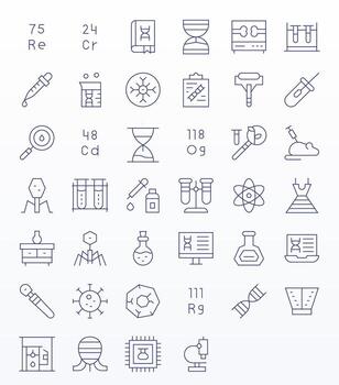 40 Thin Line Pixel Optimized Vectors for Laboratory Theme