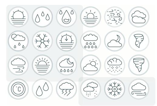 Weather Icon Professional Set with 24 Thin Line Pixel Optimized High Resolution Icons vector