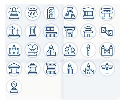 Monument Icon Set with 25 Regular Line 64x64 Pixel Aligned Graphics vector