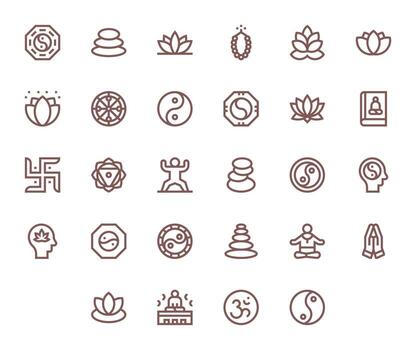 Meditation Complete Package with 28 256x256 Bold Line Pixel Optimized Icons vector