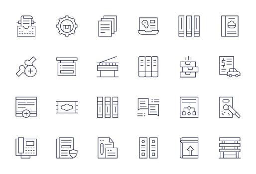 Document Management Graphics featuring 24 Thin Line Display Perfect 64x64 Designs vector
