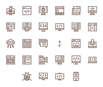 Coding Icon Library with 28 Bold Line 128x128 Detail Enhanced Designs vector