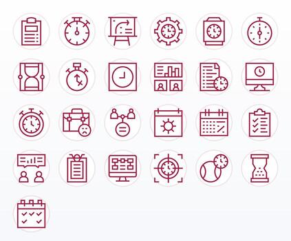 25 Grid Fitted Regular Line Icons designed for Project Management Interface vector