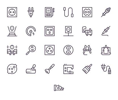 Socket Icon Library with 25 Regular Line Retina Ready Editable Designs vector