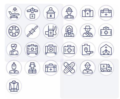 25 Icons for First Responder optimized in PIXEL Perfect 256x256 Regular Line resolution vector