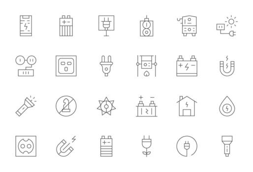 Power Source Professional Set with 24 Thin Line Editable Retina Ready Icons vector