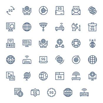 35 monitor Perfecto 128x128 íconos para Internet acceso en elegante regular línea diseño vector