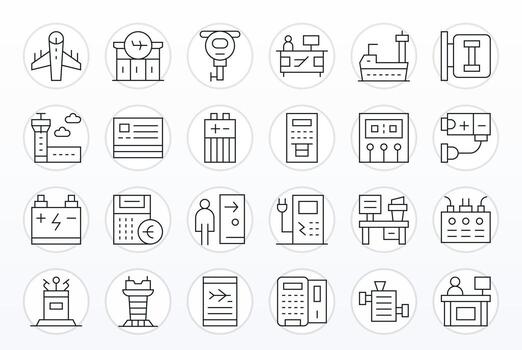 Terminal Scalable Set featuring 24 Display Perfect Thin Line 256x256 Icons vector