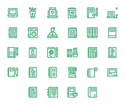 Notebook Comprehensive Bundle with 28 Grid Fitted Bold Line Retina Ready Icons vector