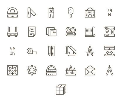 Plano editable conjunto con 25 64 x 64 regular línea íconos vector