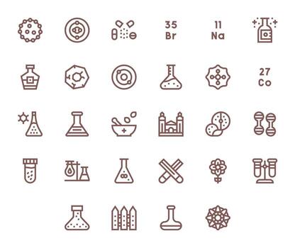 28 Grid Fitted Icons themed around Compound in High Resolution Bold Line format vector