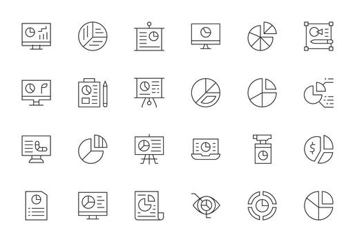 Pie Chart Visual Pack containing 24 Thin Line Detail Enhanced Icons vector
