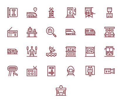 Station Icon Repository containing 25 Regular Line 128x128 Display Perfect graphics vector