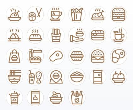 28 Bold Line Icons designed for Dinner in High Resolution PIXEL Perfect format vector