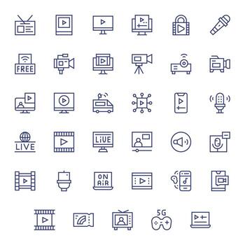 35 Icons inspired by Streaming in Pixel Aligned High Resolution Regular Line quality vector