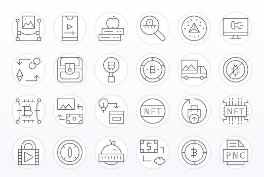 24 Icons for Digital Asset optimized in Editable 128x128 Thin Line resolution vector