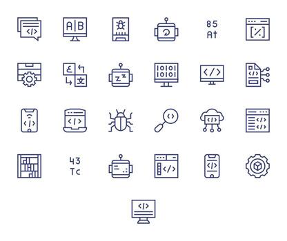 Programming Professional Set with 25 Regular Line Editable High Resolution Icons vector