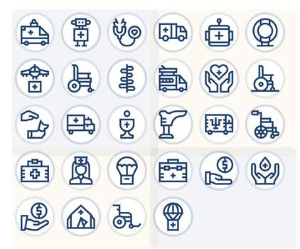 Aid Scalable Set featuring 28 Pixel Optimized Bold Line Retina Ready Icons vector