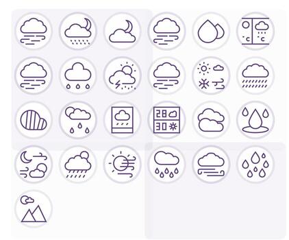 Cloudy Visual Pack containing 25 Regular Line Display Perfect Icons vector