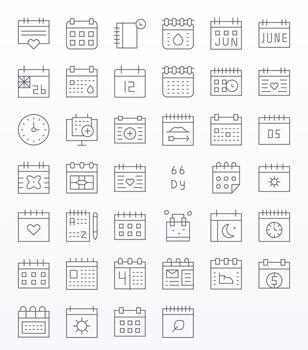 Date Modern Collection with 40 Thin Line 256x256 Pixel Aligned Icons vector