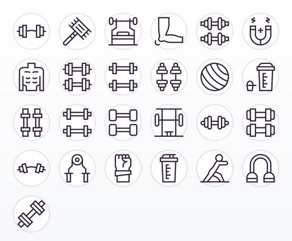 Muscle Comprehensive Bundle with 25 PIXEL Perfect Regular Line 64x64 Icons vector