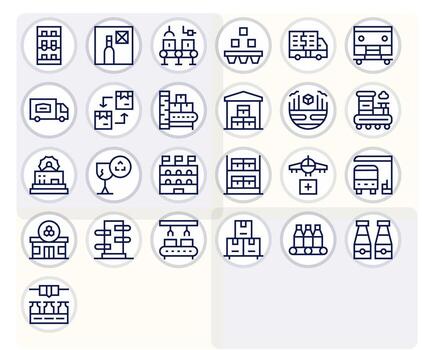 Supply Chain Scalable Set featuring 25 Pixel Optimized Regular Line High Resolution Icons vector