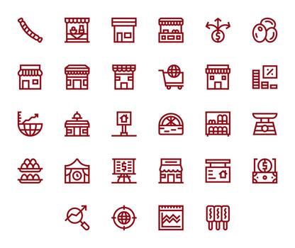 28 negrita línea íconos diseñado para mercado en 64 x 64 píxel optimizado formato vector