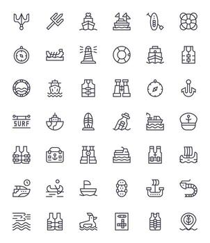 42 Pixel Aligned Regular Line Icons designed for Nautical Interface vector