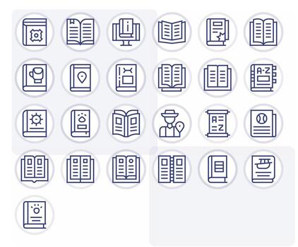 25 Icons for Guidebook optimized in Detail Enhanced 64x64 Regular Line resolution vector