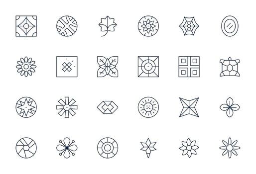 Symmetry Pixel Aligned Set with 24 128x128 Thin Line Icons vector