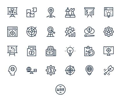 estrategia esencial conjunto incluso 25 píxel optimizado regular línea 64 x 64 íconos vector