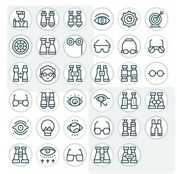 35 Regular Line Pixel Aligned Icons tailored for Vision 128x128 interface vector