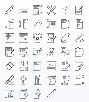 40 Thin Line Icons from Edit in 256x256 Pixel Aligned Quality vector