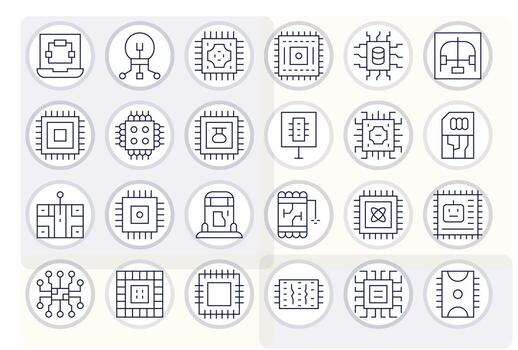 24 256x256 Grid Fitted Icons for Microchip in Thin Line Theme vector