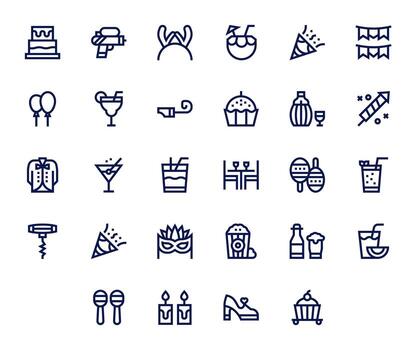 28 editable íconos temática alrededor fiesta en alto resolución negrita línea formato vector
