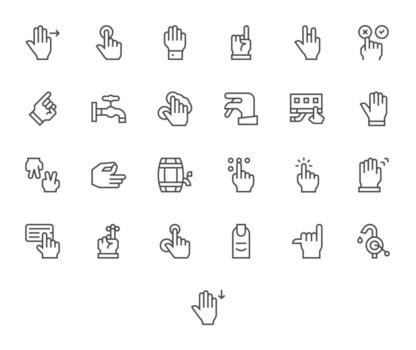 Tap Comprehensive Bundle with 25 Pixel Aligned Regular Line Retina Ready Icons vector