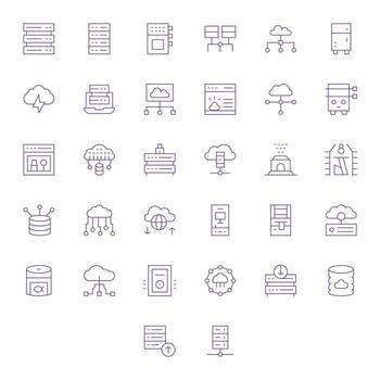 32 Delgado línea íconos para datos centrar en crujiente retina Listo detalle mejorado resolución vector