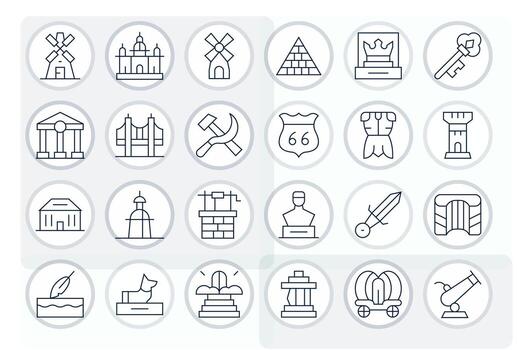 24 Pixel Optimized Thin Line Icons designed for Historical Interface vector