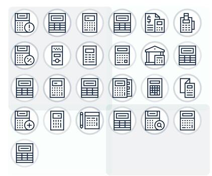 25 High Resolution Regular Line Icons for Calculator with PIXEL Perfect precision vector