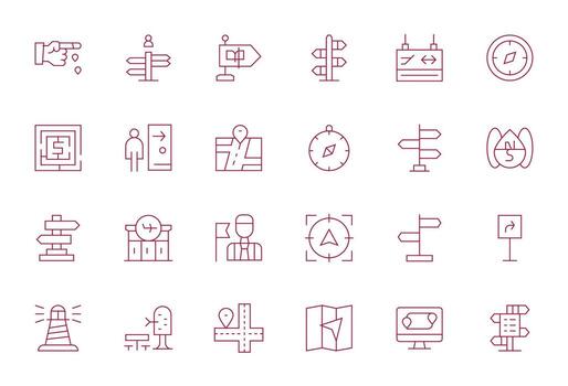 24 Editable Icons themed around Wayfinding in High Resolution Thin Line format vector