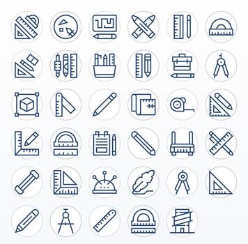 Drafting including 35 High Resolution Regular Line Illustrations vector