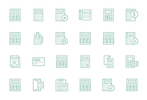 Calculator Icon Library with 24 Thin Line High Resolution Pixel Aligned Designs vector