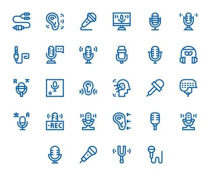 Audio Input Premium Bundle with 28 High Resolution PIXEL Perfect Bold Line Icons vector