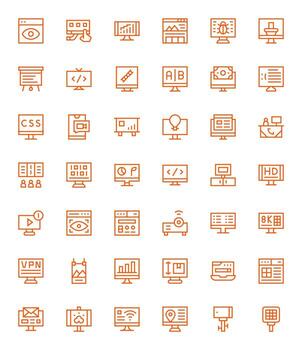 Screen Pixel Aligned Set with 42 High Resolution Regular Line Icons vector