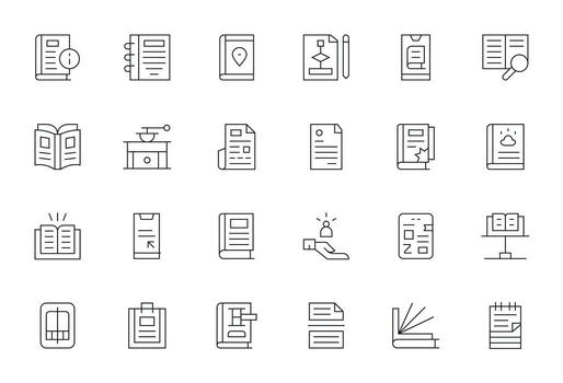 manual diseño íconos presentando 24 editable Delgado línea estilo vector