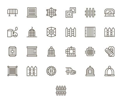 Enclosure Complete Package with 25 64x64 Regular Line Pixel Aligned Icons vector