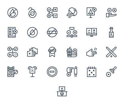 No Visual Pack containing 25 Regular Line Pixel Optimized Icons vector