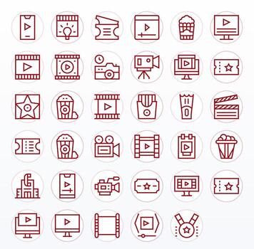 35 regular línea íconos diseñado para película en 64 x 64 píxel alineado formato vector