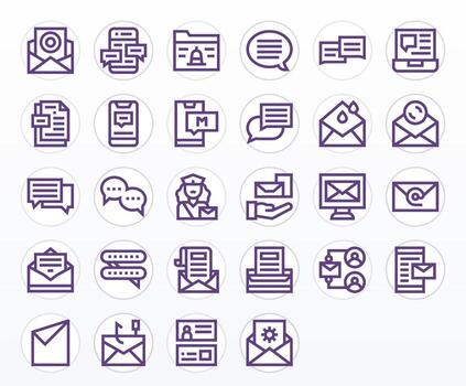 28 Grid Fitted Bold Line Icons designed for EMail Interface vector