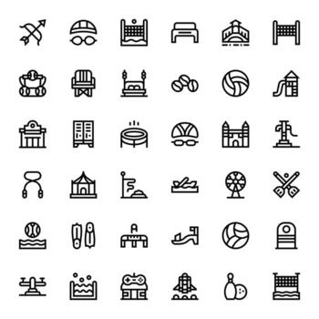 36 Retina Ready Bold Line Icons optimized for Recreation Pixel Aligned display vector